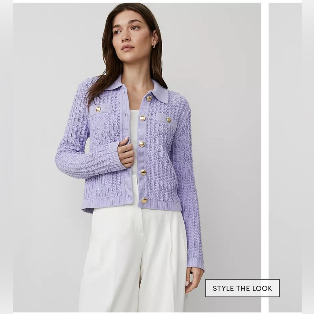 Ann Taylor Stitched Collared Sweater Jacket